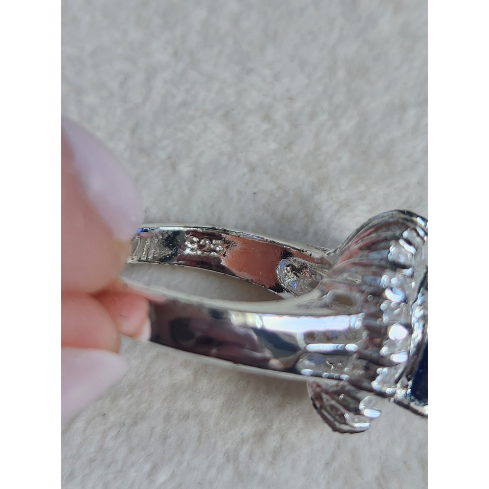 Vintage 925 Sterling Silver Blue Oval Sapphire CZ Halo Cocktail Ring Sz 6.25 - Picture 4 of 7